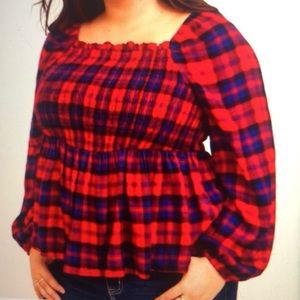 NWT Torrid size 1 smocked baby doll blue and red plaid top